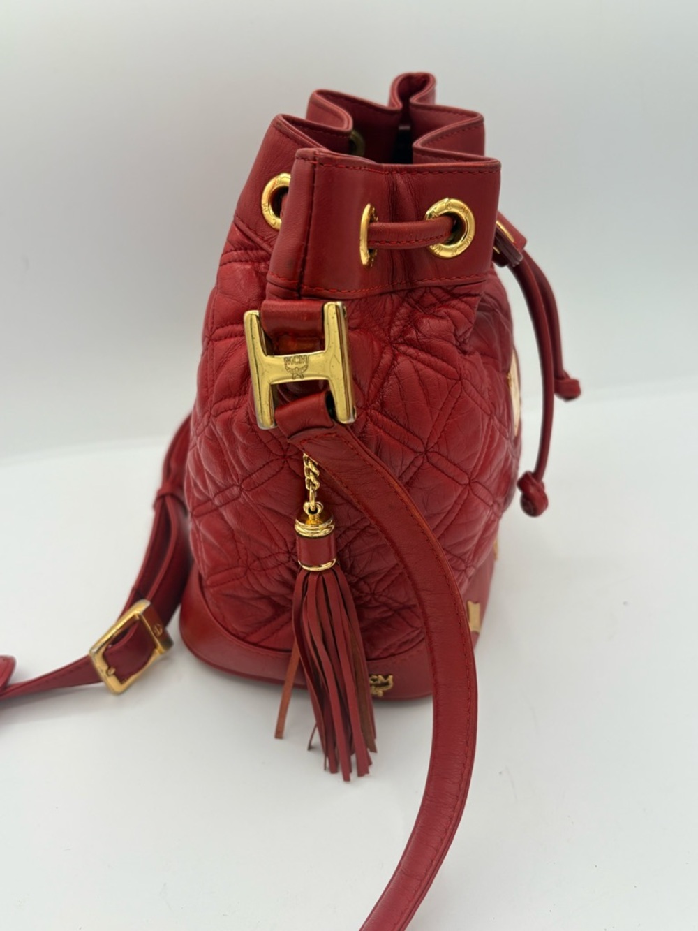 MCM Mini Bucket Leather Bag Studded Crossbody Bag - Picture 5 of 16
